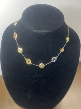 Multicolor Rhinestone and Hammered Gold Necklace